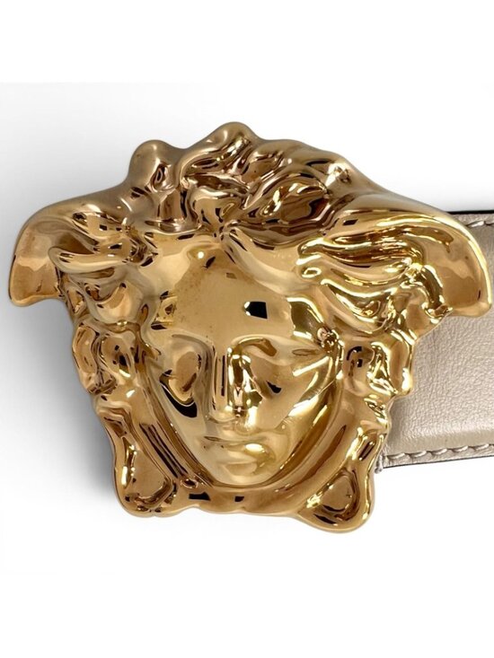 Versace Medusa Buckle Leather Belt Ivory Gold main image 9